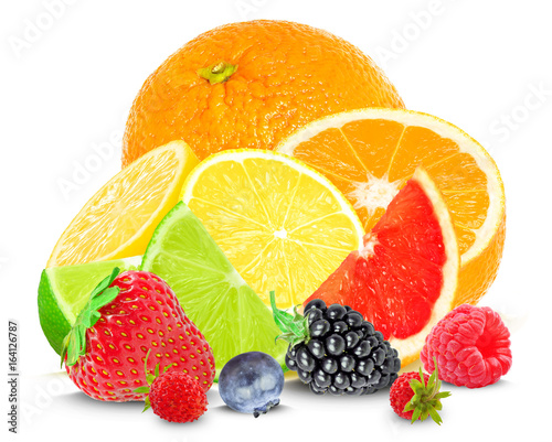 Citrus and berries isolated