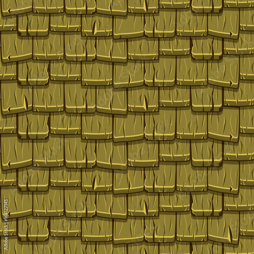 Cartoon green wooden old roofing Roof Tiles Seamless Background, collection texture