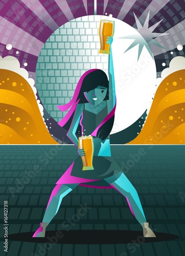 happy pretty girl with two beers in the disco