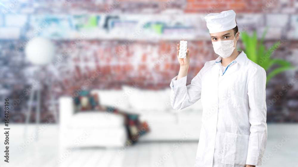 Beautiful medical woman doctor in uniform. Studio painted background. Concept of profitable health care. Beautiful medical woman doctor in uniform. Studio painted background. Concept of profitable health care.
