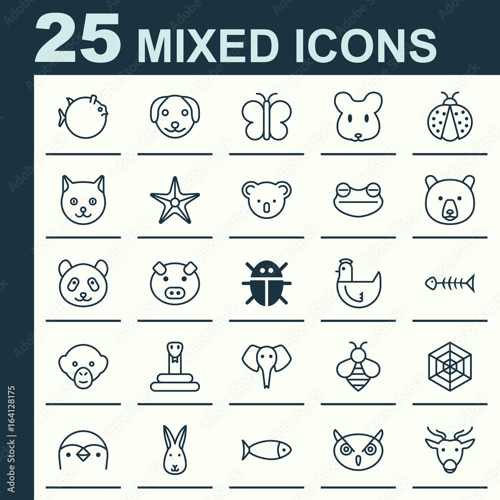 Nature Icons Set. Collection Of Bumblebee, Bear, Night Fowl And Other ...