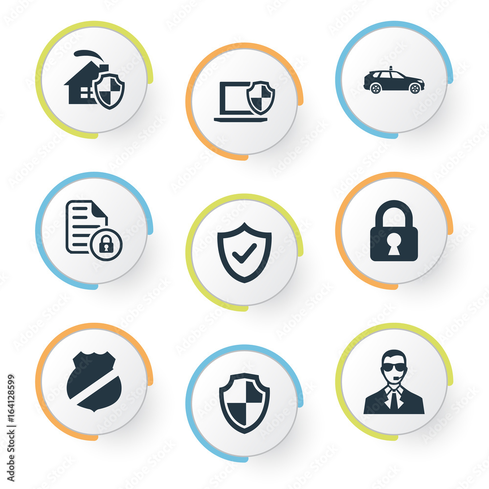 Vector Illustration Set Of Simple Secure Icons. Elements Safeguard