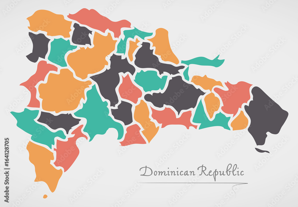 Dominican Republic Map with states and modern round shapes