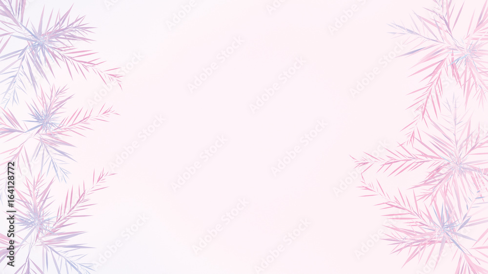 Soft pastel color tropical palm trees frame. 3d render picture. Soft pastel color tropical palm trees frame. 3d render picture.