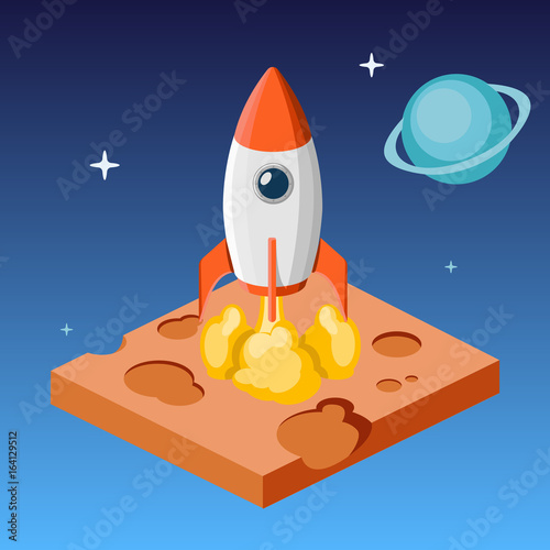 Rocket launch in space isometric vector