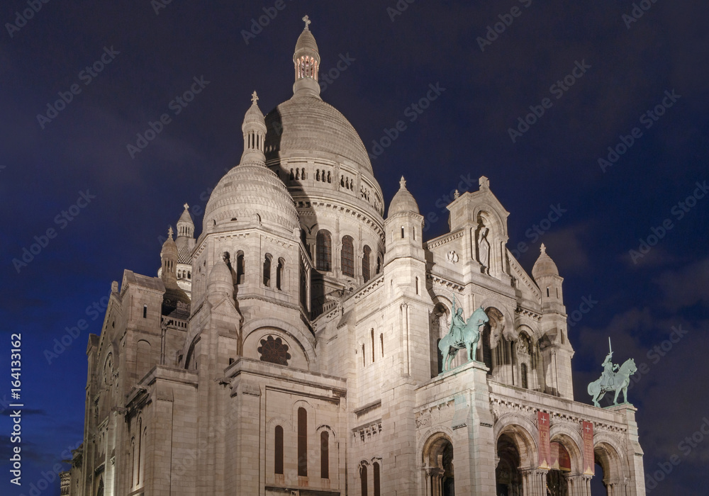 The Basilica of the Sacred Heart of Paris at night