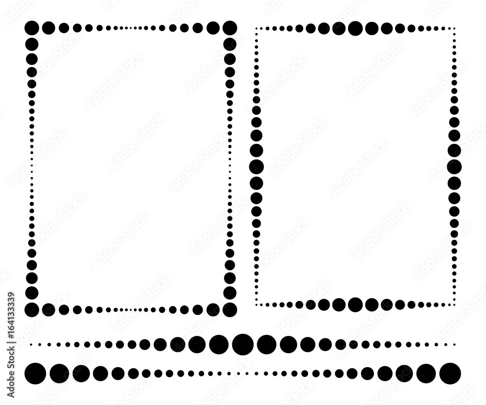 Rectangular frames made of different dots and the same dividing lines. Vector illustration.