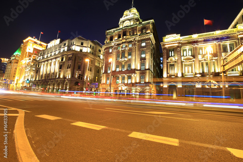 Photography the light trails on the modern building background in shanghai china