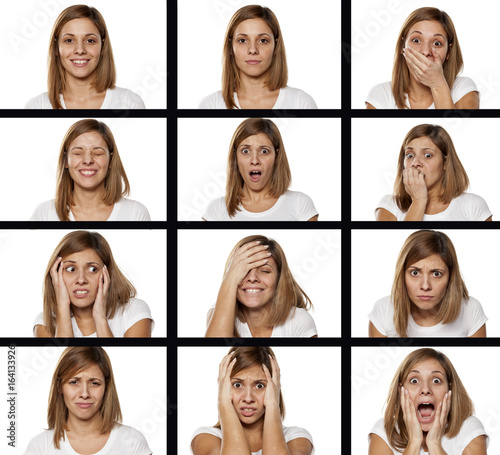 A collage of different emotions of the same women