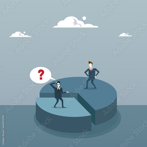 Two Business Men On Pie Diagram Getting Inequality Shares, Businessmen Competition Success Concept Flat Vector Illustration