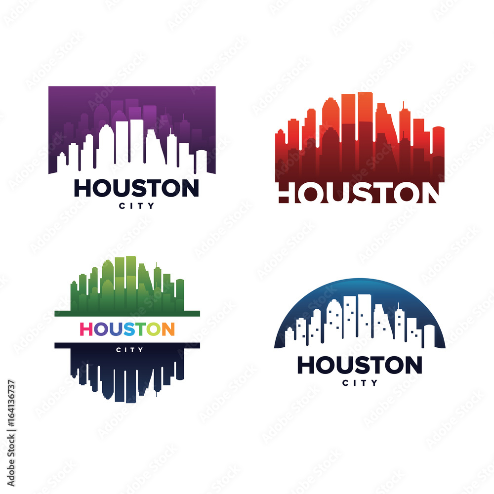 Cityscapes Skylines of Houston City Silhouette Logo Template Collection
