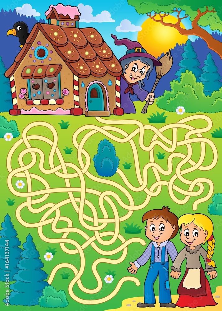 Maze 30 with Hansel and Gretel theme Stock-Vektorgrafik | Adobe Stock