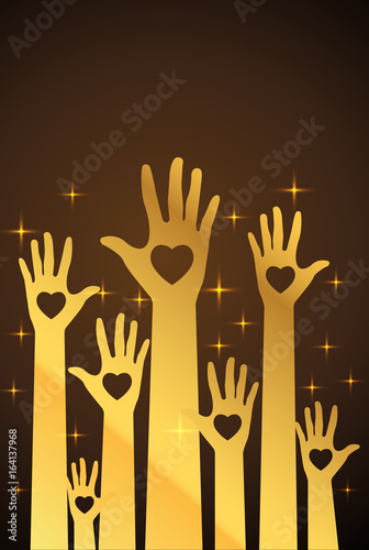 Warm colorful caring up hands hearts vector design element.