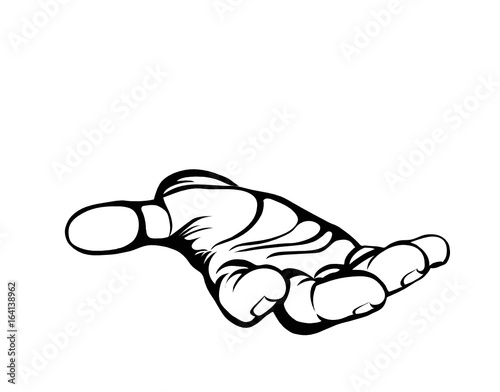 Gesture open palms. Two Hand gives or receives. Contour graphic style. Vector 