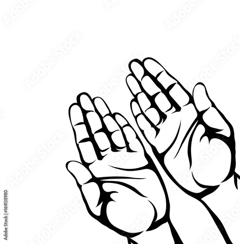 Gesture open palms. Two Hand gives or receives. Contour graphic style. Vector 