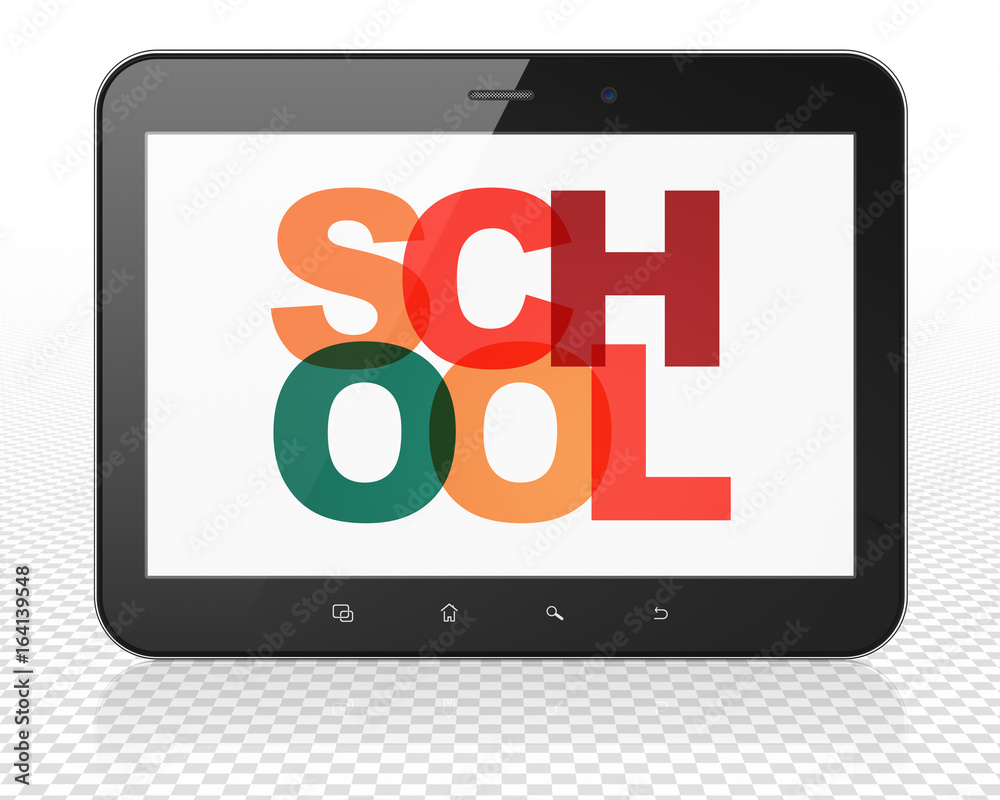 Education concept: Tablet Pc Computer with School on display Education concept: Tablet Pc Computer with School on display