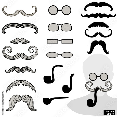 Set of mustaches, pipes, glasses. photo