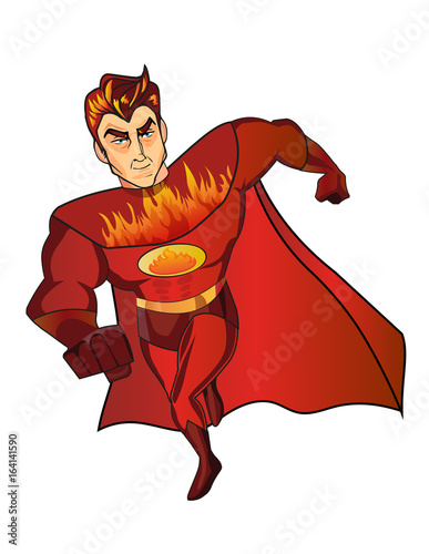 Super hero fireman cartoon illustration. Retro style.