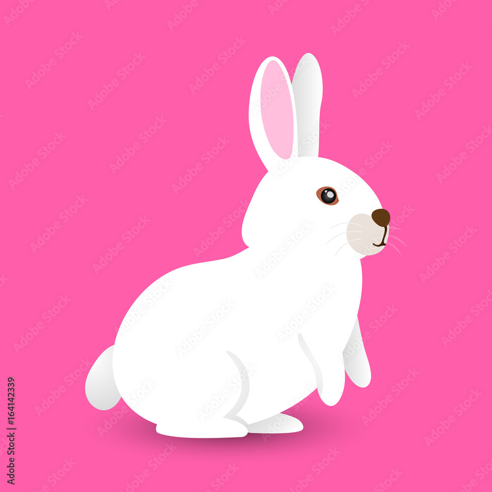 Adorable doubtful little white rabbit in flat style. Vector illustration