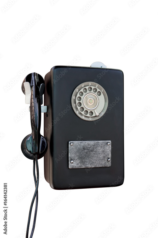 Retro rotary old phone on white background