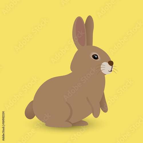 Adorable doubtful little brown rabbit in flat style. Vector illustration