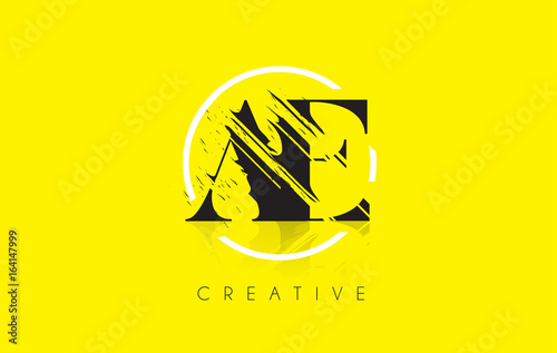 AE Letter Logo with Vintage Grundge Drawing Design. Destroyed Cutted Letter Icon Vector.