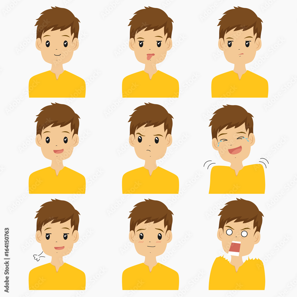 young man emojis character vector set, with different facial expressions young man emojis character vector set, with different facial expressions