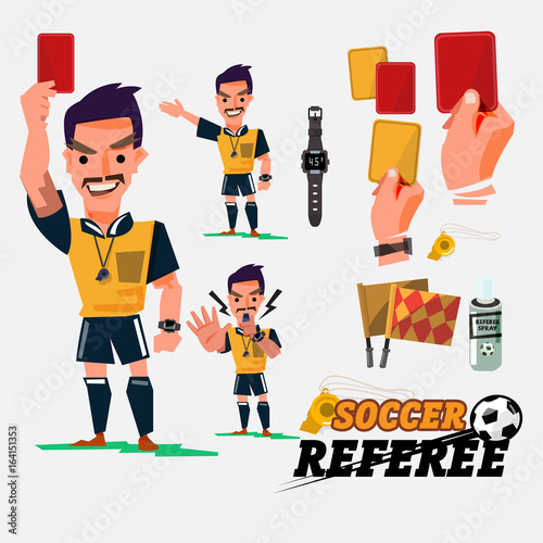 Football or Soccer Referee with card and graphic elments. character design - vector