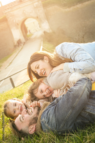 Happy family in the park.