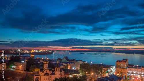 Nizhny Novgorod arrow, the mouth of the Oka River, the confluence of the rivers Oka and Volga, evening time lapses, video loop