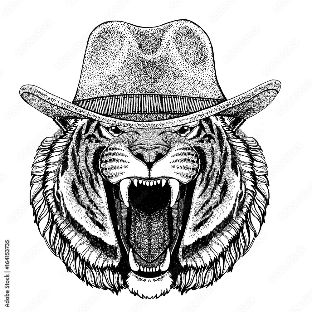Wild tiger Wild animal wearing cowboy hat Wild west animal Cowboy