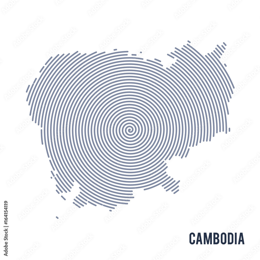 Vector abstract hatched map of Cambodia with spiral lines isolated on a white background. Vector abstract hatched map of Cambodia with spiral lines isolated on a white background.
