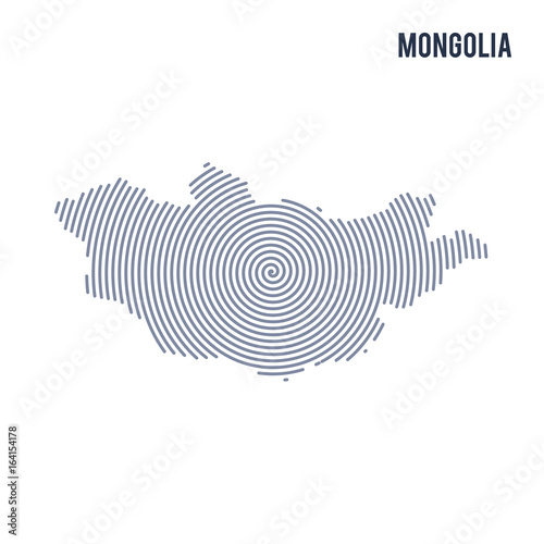Vector abstract hatched map of Mongolia with spiral lines isolated on a white background.