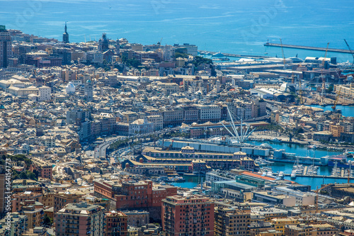 GENOA   GENOVA  ITALY  JULY  4  2017 - Aerial view of Genoa  Italy  the harbor with the causeway  Italy  Europe