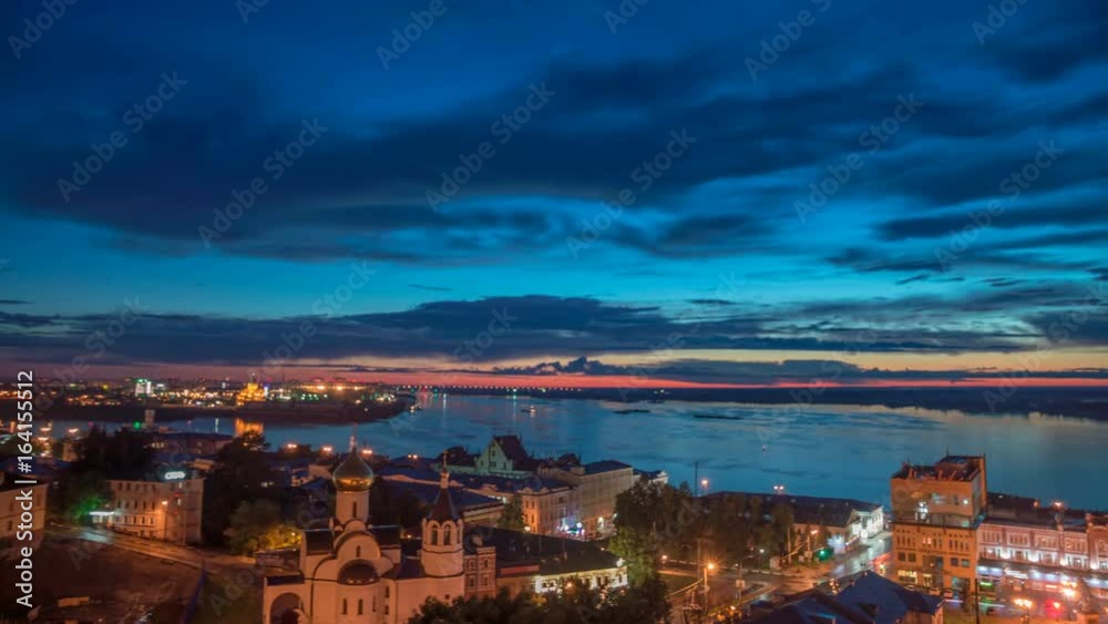 Nizhny Novgorod arrow, the mouth of the Oka River, the confluence of the rivers Oka and Volga, evening time lapses Nizhny Novgorod arrow, the mouth of the Oka River, the confluence of the rivers Oka and Volga, evening time lapses