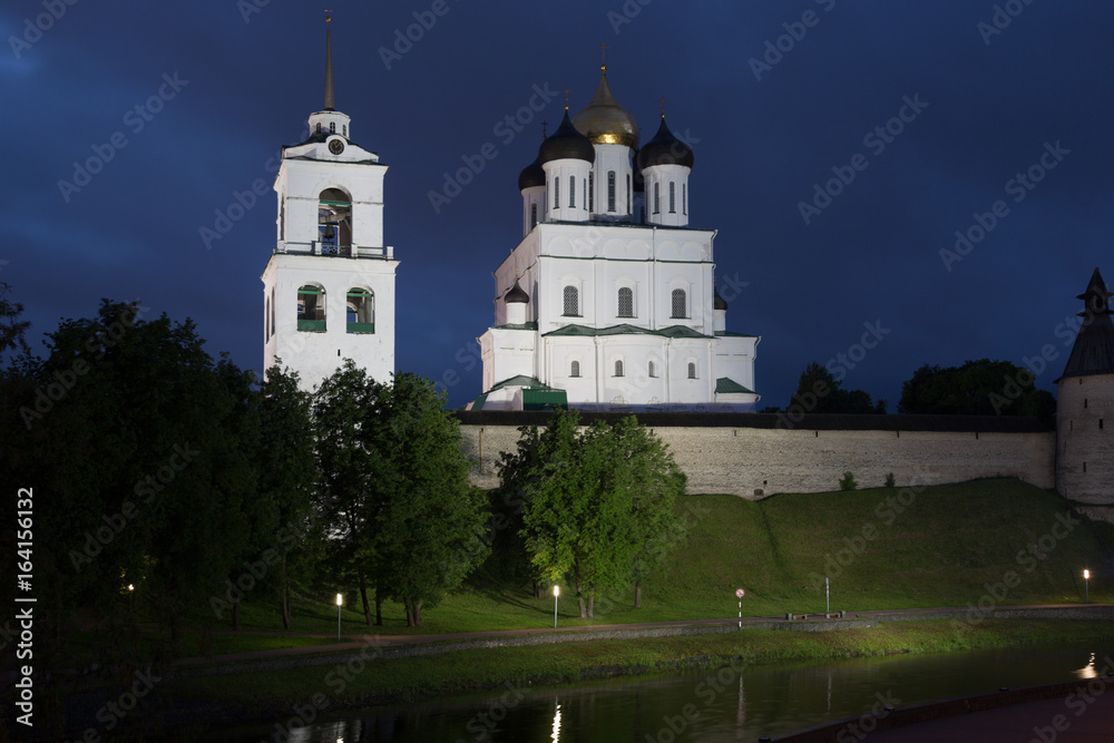 ancient Kremlin in night, Pskov ,Russia