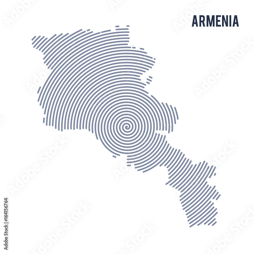 Vector abstract hatched map of Armenia with spiral lines isolated on a white background.