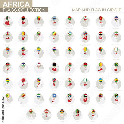Map and Flag in Circle, Africa Countries Collection.