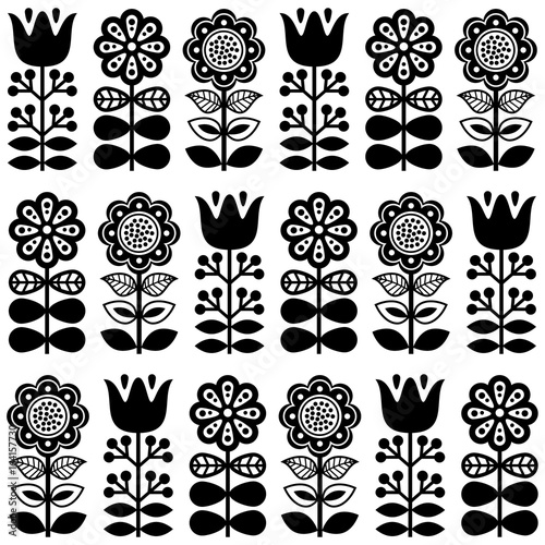 Finnish inspired seamless folk art pattern in black - Scandinavian, Nordic style 