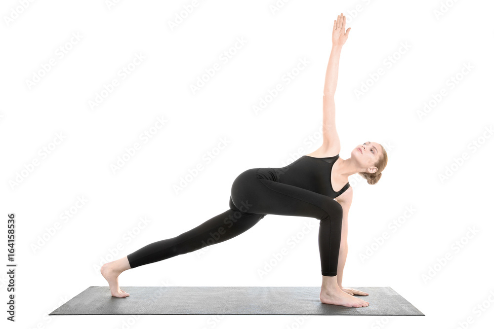 Young beautiful woman practicing yoga pose on white background Young beautiful woman practicing yoga pose on white background