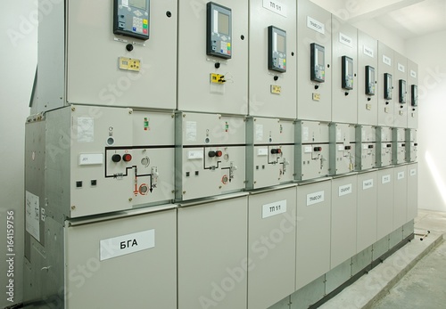 Switchgear in the electrical room. Substation control and automation.