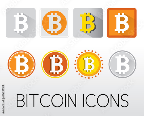 set of bitcoin icons with long shadow for website app presentation website 