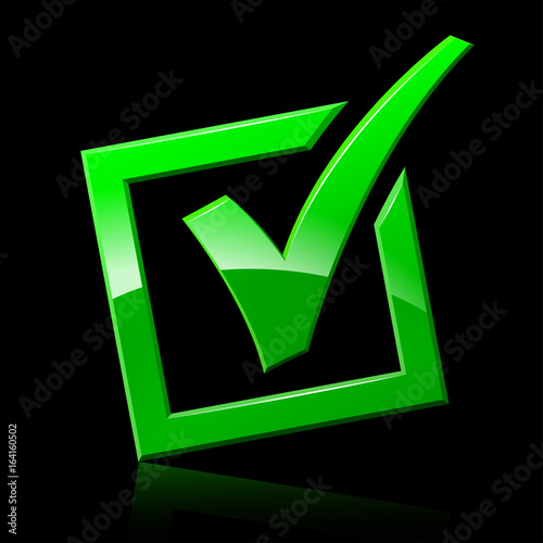 green checkmark on black background