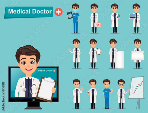 Medical doctor set. Cute cartoon character. Vector illustration. EPS10