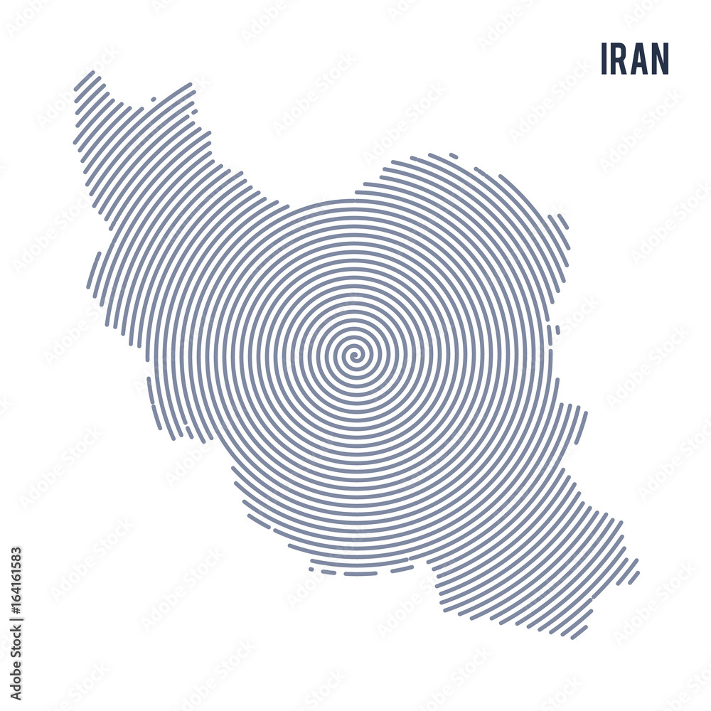 Vector abstract hatched map of Iran with spiral lines isolated on a white background. Vector abstract hatched map of Iran with spiral lines isolated on a white background.