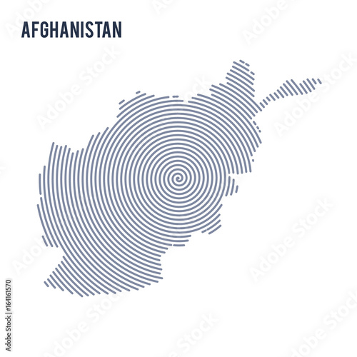 Vector abstract hatched map of Afghanistan with spiral lines isolated on a white background.