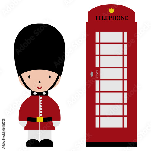 Bearskin soldier and red telephone booth