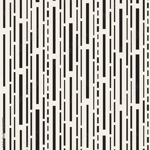 Black and White Irregular Dashed Lines Pattern. Modern Abstract Vector Seamless Background. Chaotic Rectangle Stripes Mosaic