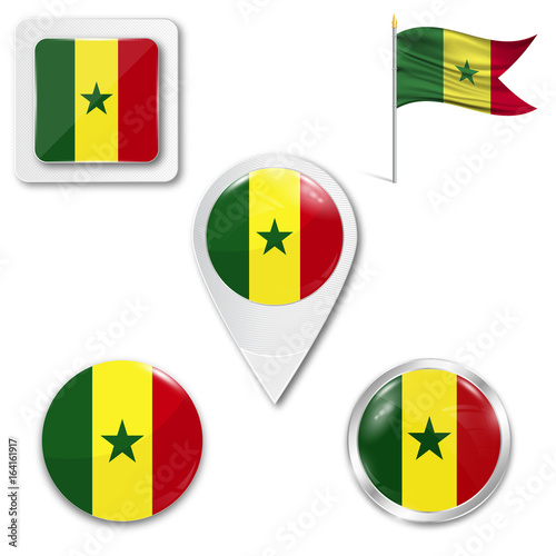 Free Download Set of icons of the national flag of senegal in different designs on a white background. Realistic vector illustration. Button, pointer and checkbox. - GFXLoad