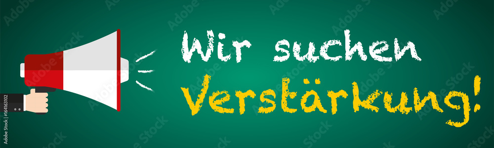 Wir suchen Verstärkung! Megafon auf Tafel - Flat Design Wir suchen Verstärkung! Megafon auf Tafel - Flat Design